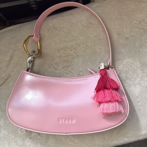 STAUD Pink Shoulder Bag with Tassel Charm